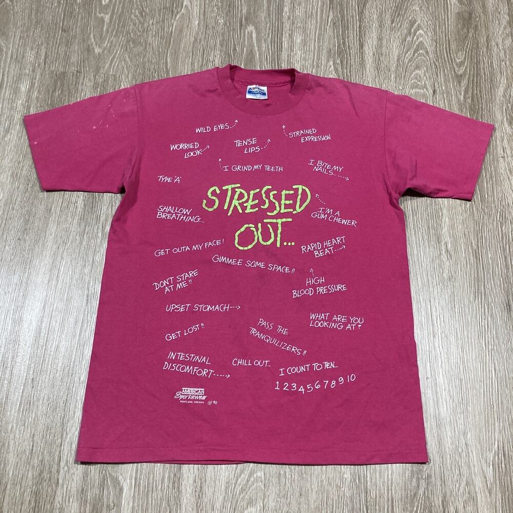 Stressed Out Shirt L 90s 00s Y2k Gimme Space Tense Worries Funny Parody Tee